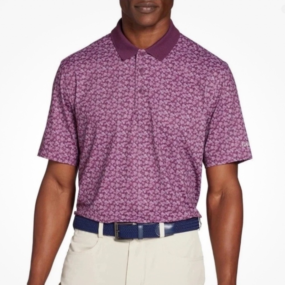 Walter Hagen Mens Small Dogwood Ditsy Golf Polo Beet Purple Floral MGA31323 NWT